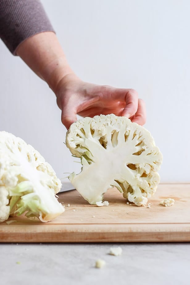 Tutorial to show knife skills for how to cut cauliflower